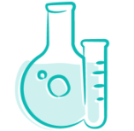 Icon of two green laboratory flasks symbolizing innovation